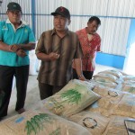 Didampingi PPL Kec. Gemolong Suyono (kanan) Harjanto menjelaskan bahwa Gapoktan Ayem Tentrem juga sudah berhasil membudidayakan benih unggul untuk kebutuhan petani di sekitar Sumber Lawang dan daerah lain (Foto:sembada/rori)