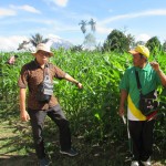 Koordinator POPT-PHP Kab.Karo Rusli,SP (kiri) dan  petani anggota Kelompok Tani Jumah Bertah, Bangsawan Siregar di Desa Bulung Naman, Kec.Munte (Foto:sembada/rori)