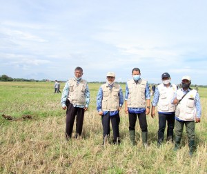 Agus M.Tauchid (dua kiri) bersama para staf, di antaranya Ka UPTD Benih, Perlindungan Tanaman Prov.Banten  Adham Bahtra Pang,SPangerti, SP sebelum terjun ke lapangan  (dua kanan) (Foto:sembada/rori)