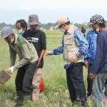 Agus M.Tauchid (tengah) mengarahkan petani lebih mengenali karakter hunian tikus (Foto:sembada/rori)