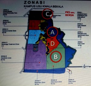 Lahan milik Universitas Sumatera Utara Medan yang dibagi dalam beberapa zona peruntukan (Foto:sembada/henry)
